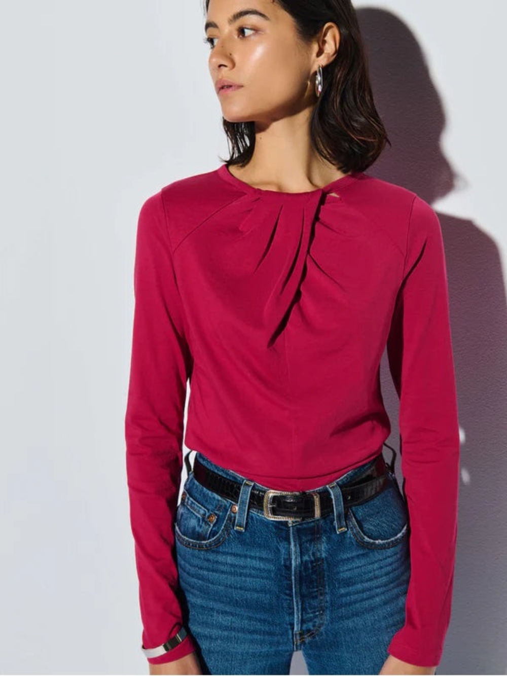 Nation LTD ROSALIND LONG SLEEVE IN RASPBERRY JAM Size Large 100% Organic Cotton